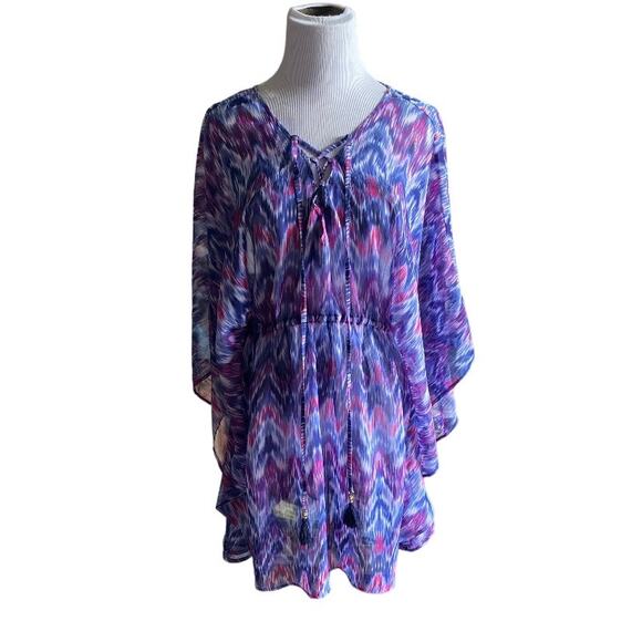 Tommy Bahama Ikat Mirage Lace-Front Tunic Swim Coverup - Picture 1 of 12